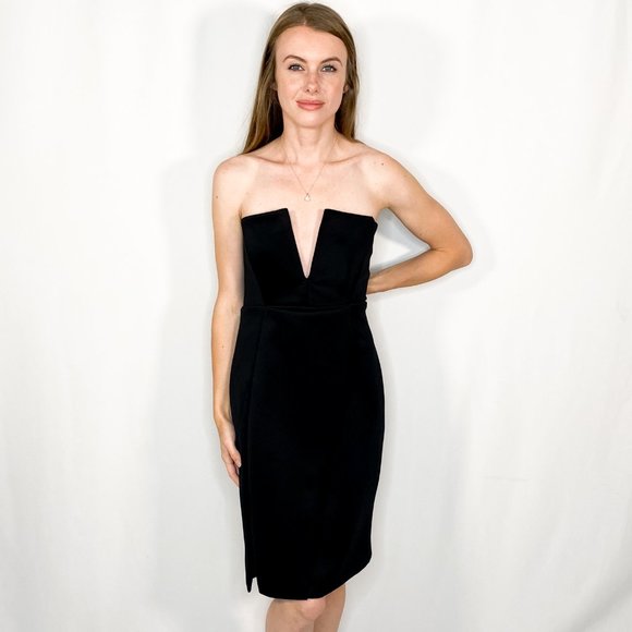 black strapless pencil dress